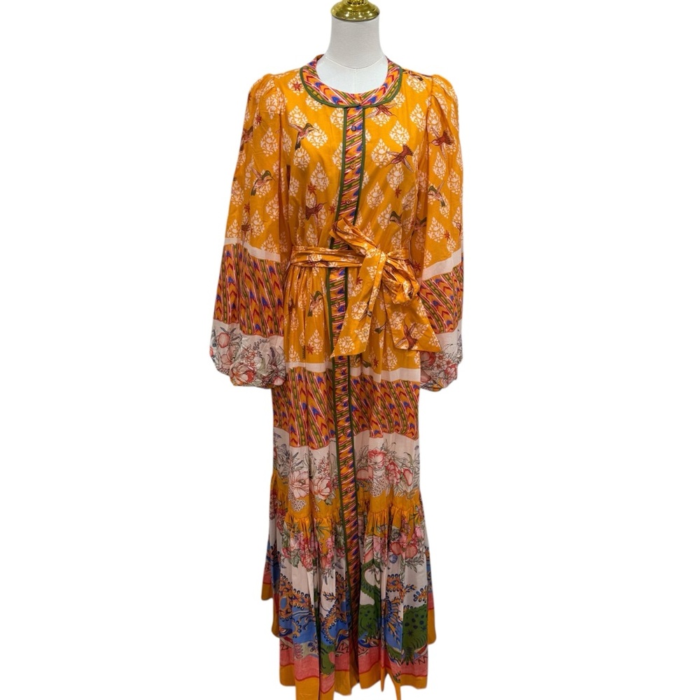 Bohemian Yellow Floral Print Maxi Dress with Tie Waist - Picture 5 of 14